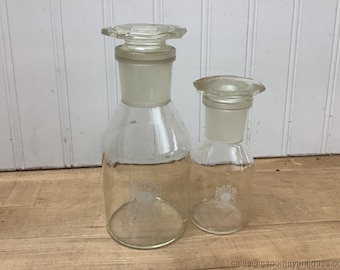 Frascos y botellas científicas Schott & Gen Mainz con tapones transparentes, fabricados en Alemania. Farmacia G20.