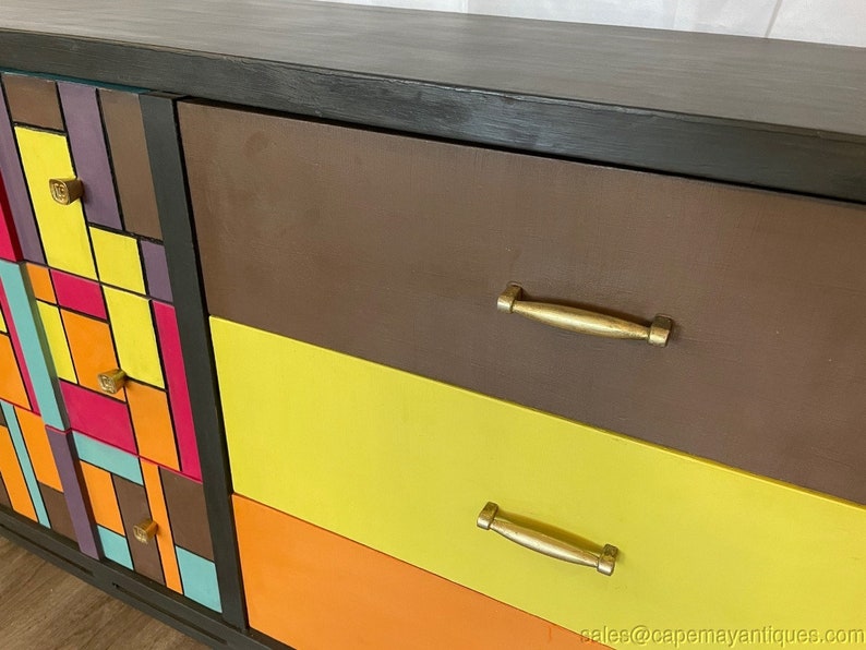 Mid Century Modern Dresser 6 Drawers Painted Multicolored Etsy