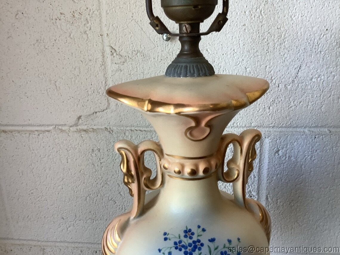 Antique Victorian Porcelain Bisque Lamp Hand Painted Floral Etsy