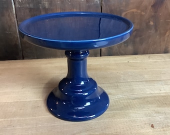 Cobalt Blue Pottery Compote Stand Petite Cake Dessert 5.5" Top Cake Section