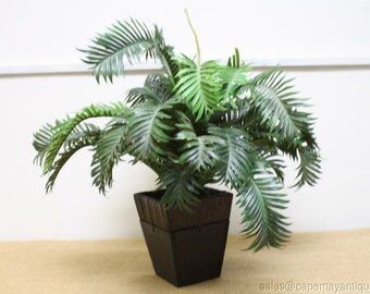 Artificial Fern in Planter Brown Black Faux Bamboo Pot Long Lovely Leaves