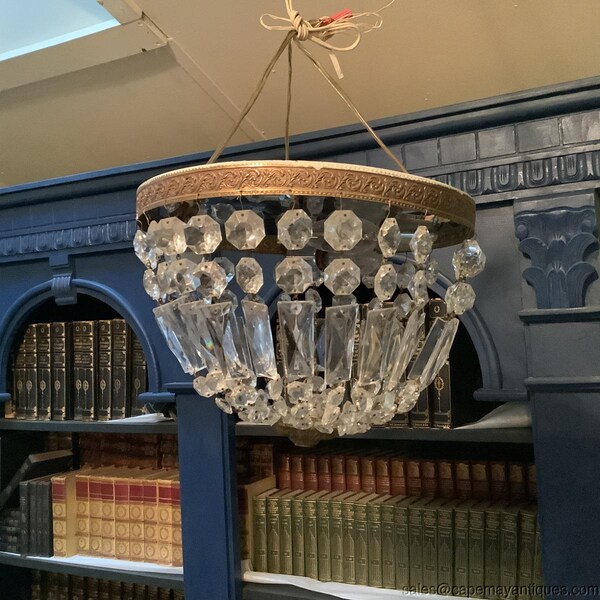 Vintage Flush Light Hanging Light Fixture Beaded Glass Strands 3 Lights
