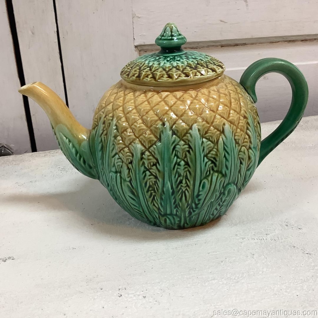 Antique Pineapple Majolica Teapot 19th C Adams Bromley Yellow Green - Etsy
