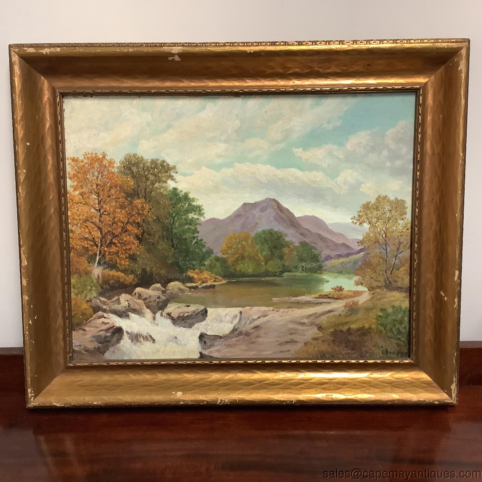 アンティーク絵画　油彩　アメリカ　森林と川　風景画　Antique　ヴィンテージ ボード上の風景油絵 アメリカ西部 西部の山々 川 岩 - Etsy 日本