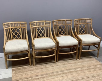 4 Bamboo Mid Century Modern Chairs Rattan Dining Room Chair MCM Upholstered