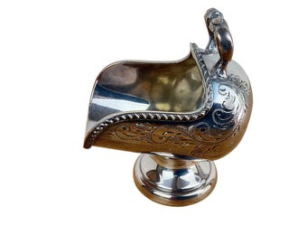 Vintage IFS England Silverplate Sugar Scuttle Scoop Engraved Floral Pedestal
