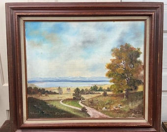 Oil Painting European Landscape Austrian Helmet Huber as Student Artwork Framed