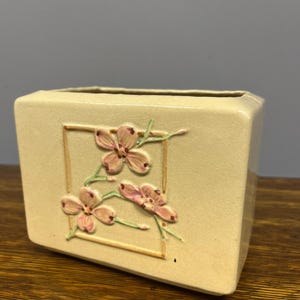 Roseville RRPC Pottery Planter Pink Dogwood Floral Beige Rectangular Form