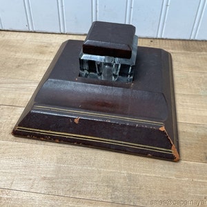 Vintage Glass Inkwell Leather Base Lid and Pen Stand