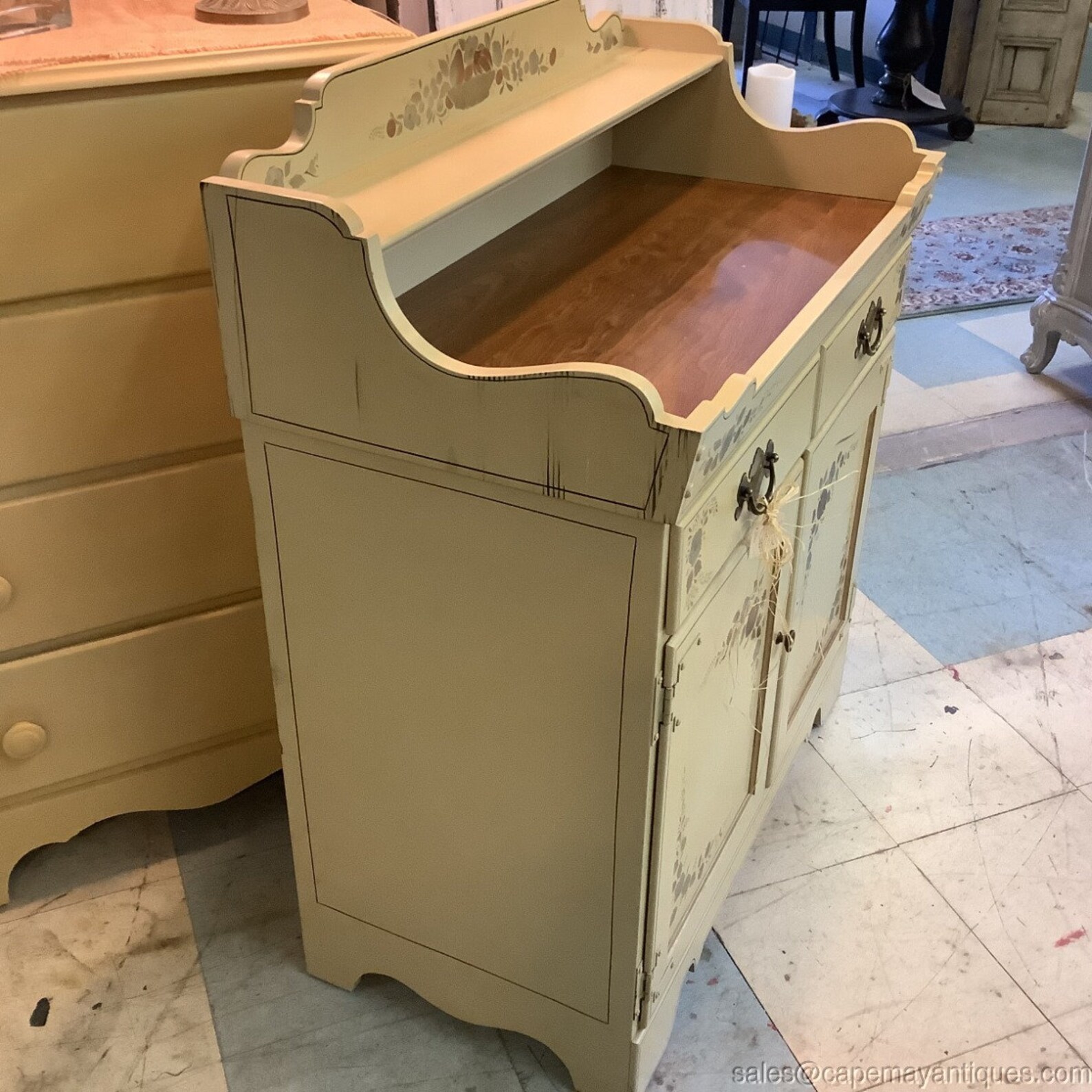 Ethan Allen Vintage Dry Sink Bar Painted Cream Gold Buffet Etsy