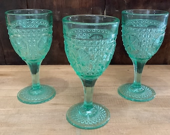 3 Imperial Glass OH Mogul Variant Water Glasses Goblets Light Green