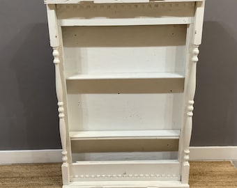 Antique Painted White Large Plate Platter Rack Wall Unit Dental Molding 3Shelves
