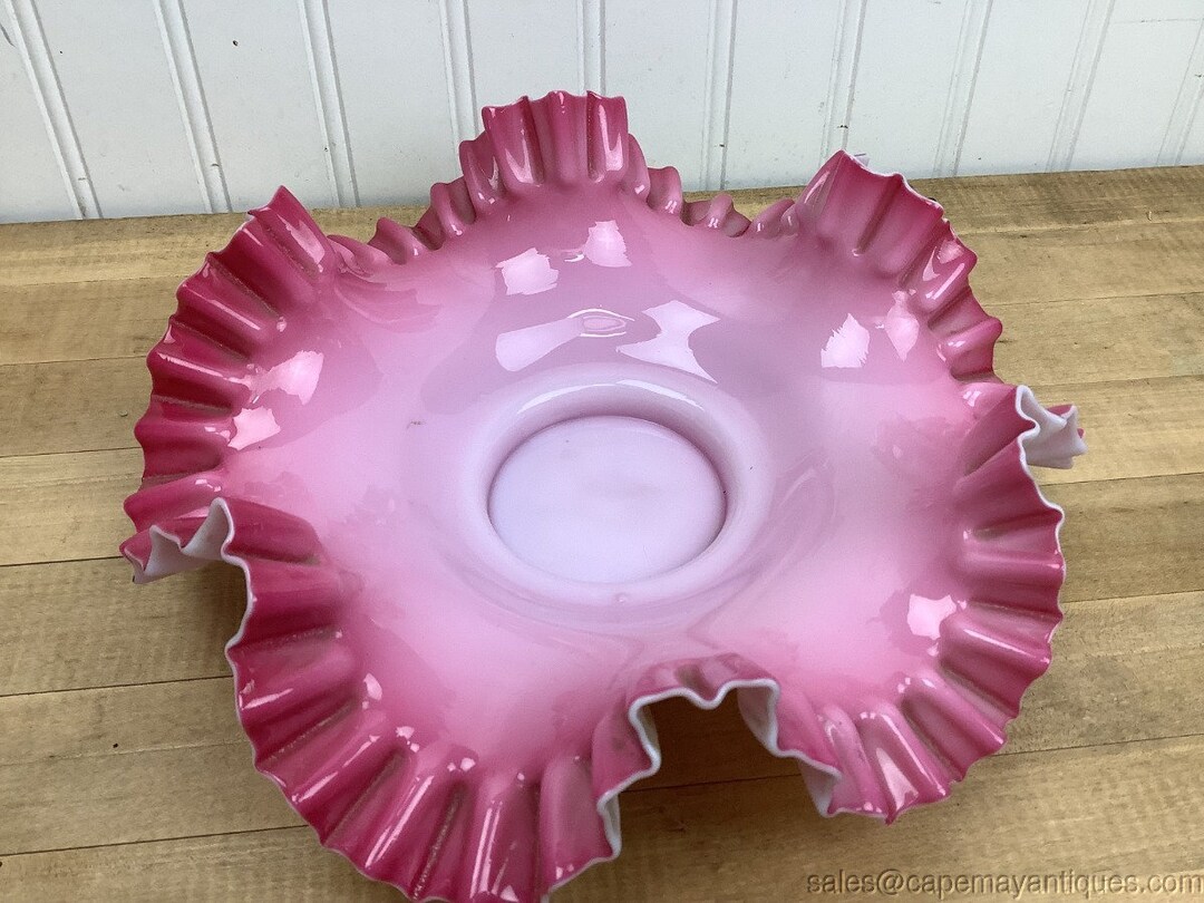 Pink Ruffle Rim Fenton Pink and White Ruffle Rim Bowl 10.5