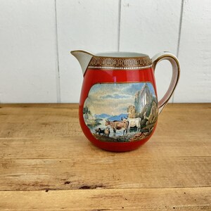 Antique Pratt Fenton Pitcher Creamer English Victorian Cows in Stream Ruins