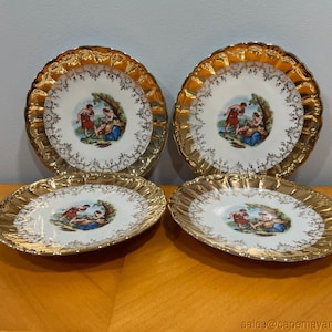4 Bavaria Fallen Cupid Bread Butter Plates Gold Rim Romance