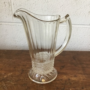 Antique Pattern Glass Pitcher Jug Fluted Sides Heavily Patterned Base