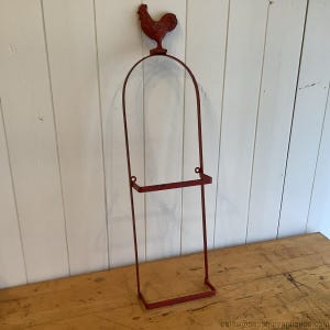 Vintage Red Iron Rooster Plate Rack Hanger 2 Plates French Country Kitchen