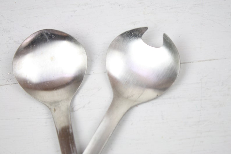 Modern Stainless Steel Serving Spoons Faux Fork Japan Mid Century Serving Salad