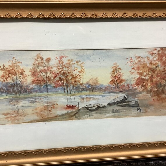美術品・アンティーク・コレクション 水彩画のボート額装済み