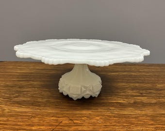 Westmoreland Cake Stand White Milk Glass Old Quilt Quilted Pattern 11"