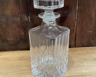 Vintage Glass Decanter Barware Decor Bar Cart Decor Square Bottom Base Stopper