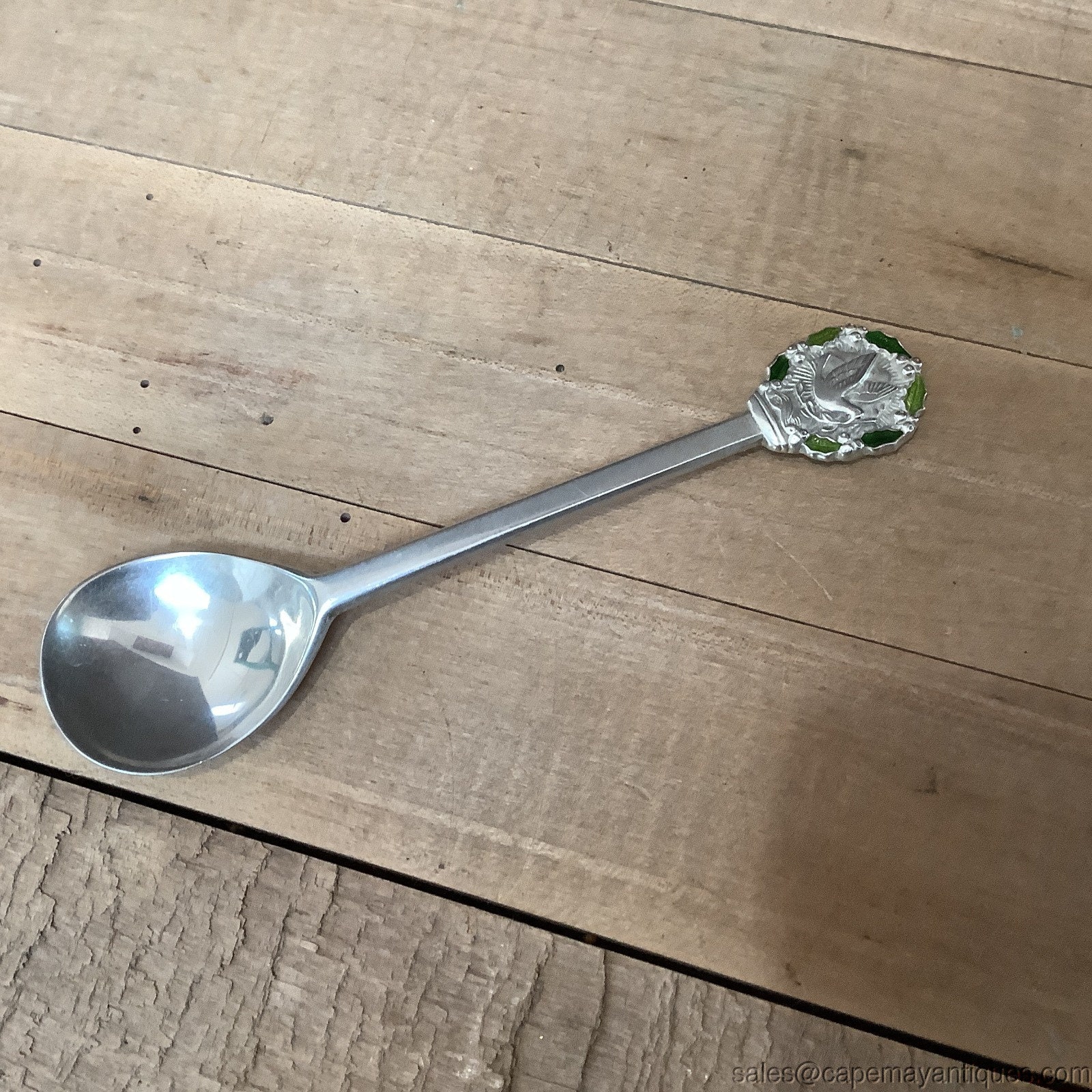 Gorham Sterling Silver Demitasse Spoon Christmas 1977 Green Holly