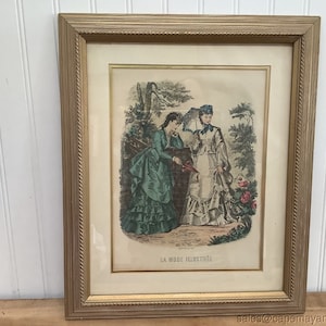 La Mode Illustree Paris France Fashion Print Framed Females Gowns Parasols
