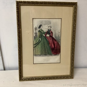 Vintage Hand Colored Fashion Print Les Modes Parisiennes December 1864 Christmas