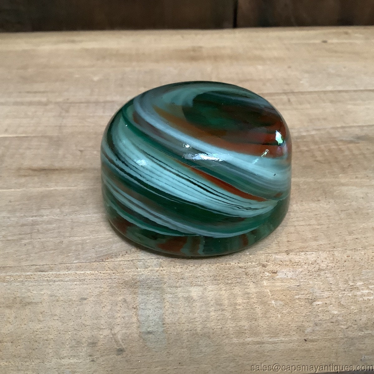 Vintage Hand Blown Glass Paperweight Swirl Green White Celery Red Shades