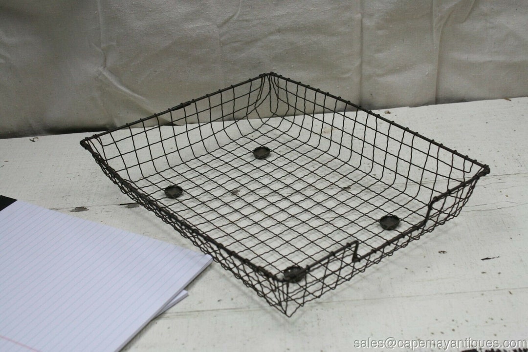 Vintage Wire Office Basket in Out Box Open Wire Footed File Holder Mid