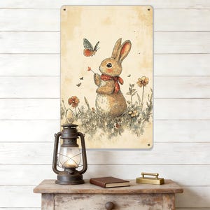 Cute Rabbit Metal Sign,Butterfly Tin Sign,Farm Life Theme Metal Sign,Healing Sign,Multiple Sizes Sign,Pastoral Style Decor,Flower Decoration