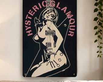 Vintage Americana Gitarren-Metallblechschild, Retro Liberty Girl Wandplakat, klassisches schwarzes cremefarbenes Vaterländisches Dekor, Bar-Garage-Wohnheim-Geschenkplakette