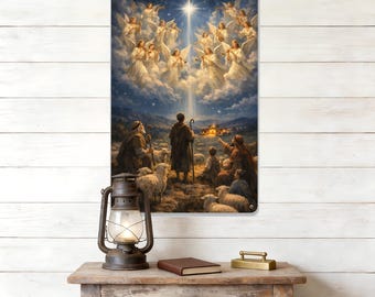 Angelic Choir Blechschild,Stern von Bethlehem,Religiöse Kunst,Hirten mit Herde Metallschild,Krippe Dekorschild, Geschenke für Christen