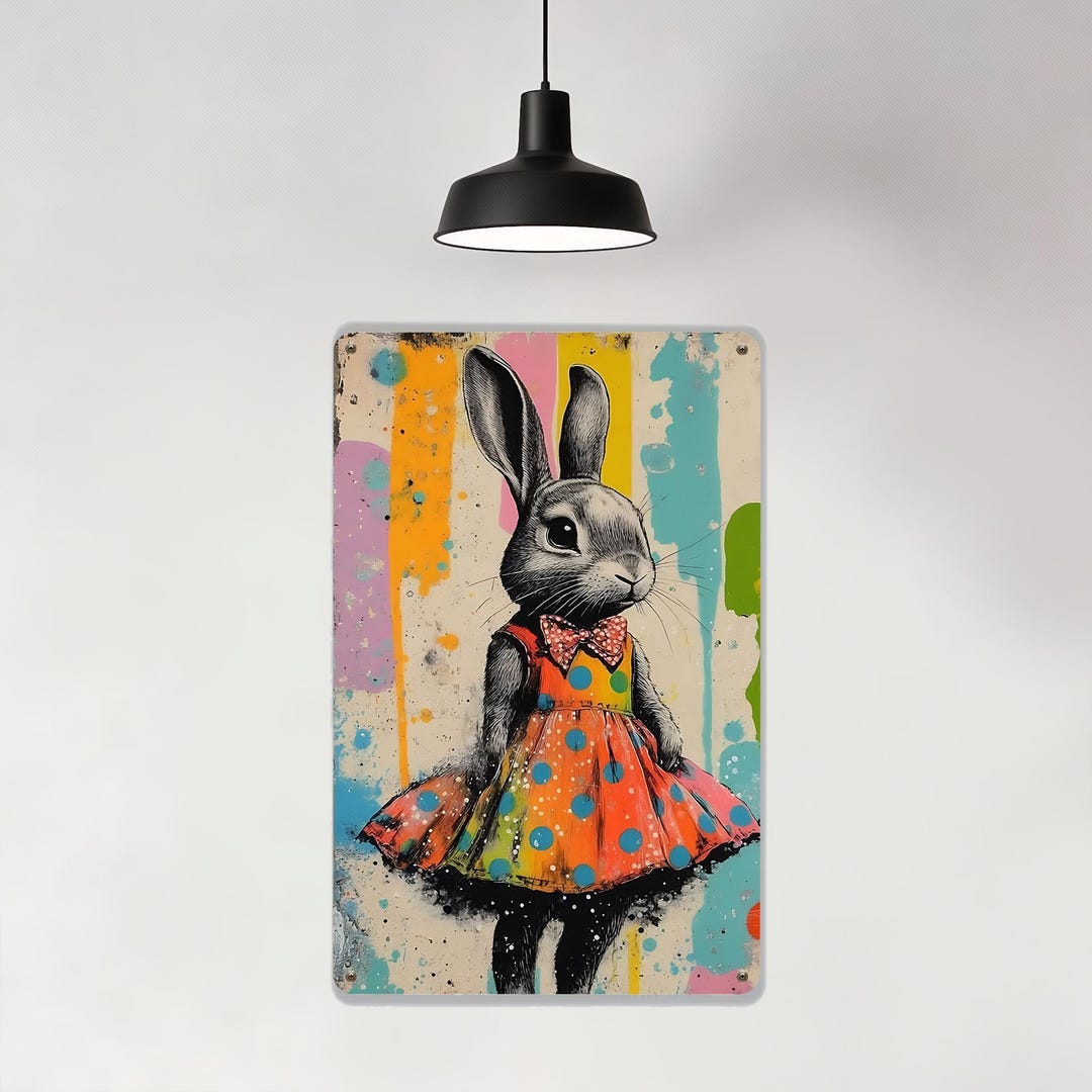 Polka Dot Skirt Bunny Metal Sign,pop Art Tin Sign,whimsical Character ...