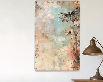 Transparent Butterfly Metal Sign,Wilted Flower Signs,Aged Wall Texture Signs,Vintage Tone Decor,Wall Decor,Multiple Sizes,Personalized Signs
