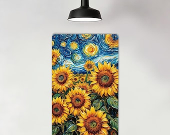 Sonnenblumen Metallschild, Van Gogh Stil Blechschild, Post-Impressionismus Kunst Metall Schild, Sternennacht Dekor, wirbelnden Himmel Zeichen, himmlischen Hintergrund