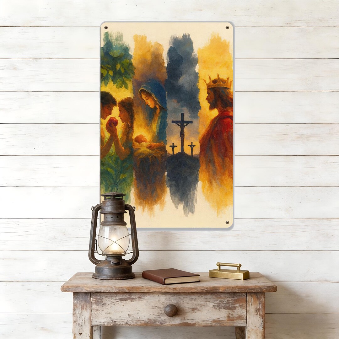 Biblical Scenes Metal Sign,adam and Eve Tin Sign, Religious Art Metal ...