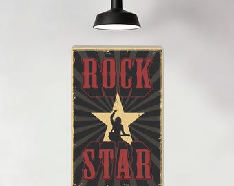 Rock Star Metallschild, Vintage Rock Poster Schild, Rock'n'Roll Energie Metallblech Dekor, Gitarrist Silhouette Schild Dekor, Retro Musik Ästhetik Zeichen