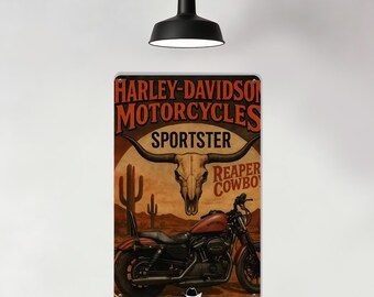 Longhorn Schädel Metallschild, Wüste Cowboy Schild, Saguaro Kakteen Schilder, Vintage Motorrad Poster Dekor, Western Art Schilder, Harley Davidson Sportster