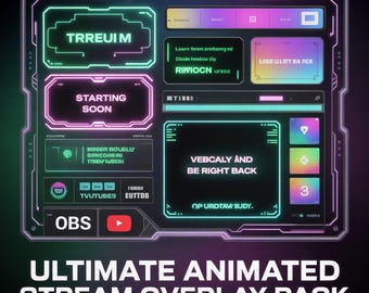 Animated Holographic Twitch Stream Overlay Pack: Emotes, Alerts, Panels (Digital Download)