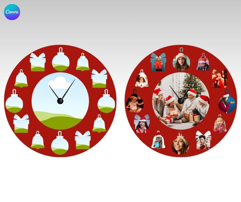 Editable Christmas Photo Clock Canva Template (digital Download) - Etsy