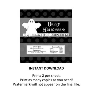 INSTANT DOWNLOAD - Halloween Ghost Candy Bar Wrapper - Print as many copies as you need!