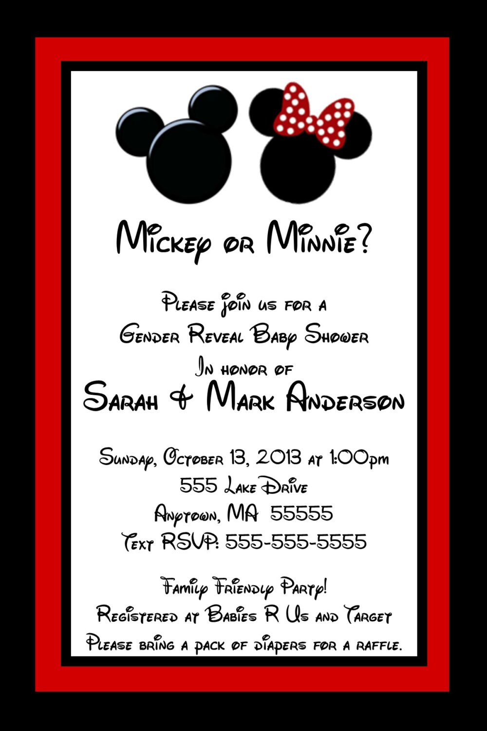Mickey and Minnie Mouse Inspired Gender Reveal Baby Shower | Etsy