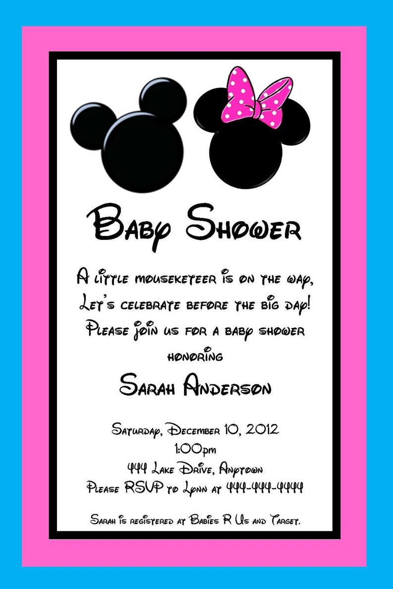 Mickey And Minnie Mouse Inspired Baby Shower Invitation Etsy
