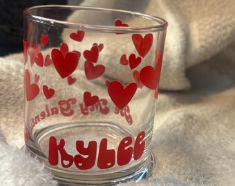 Personalized Heart Glassware, Galentines Day Custom Cup Gift