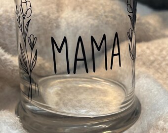 Personalized Floral Glass Cup, Custom Name Gift, Mama Coffee Mug