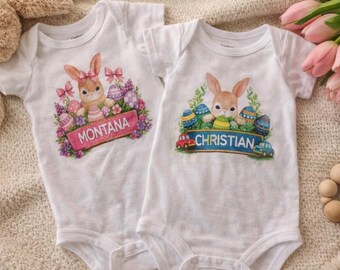 Personalized Easter Bunny Bodysuit, Floral or Car Design, Kids Sizes