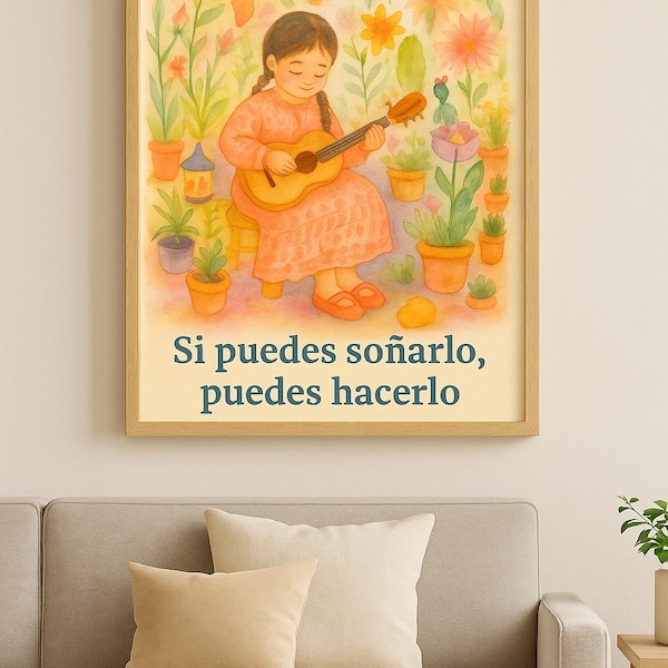 Printable Wall Art for Girls, Spainsh Motivational Quote, Watercolor Art Digital Download