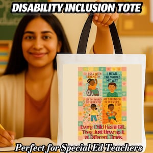 Every Child Has a Gift Tote Bag- Disability Inclusion Art Tote- for Teachers, Moms, Therapists, Advocates- Inspirational Square Print Bag