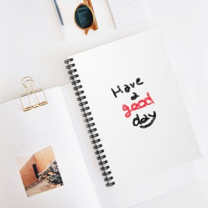 GRATIS verzending, minimalistisch spiraalnotitieboek "Have a good day", esthetisch dagboek voor schrijven, school, werk of cadeau (15x20 cm)